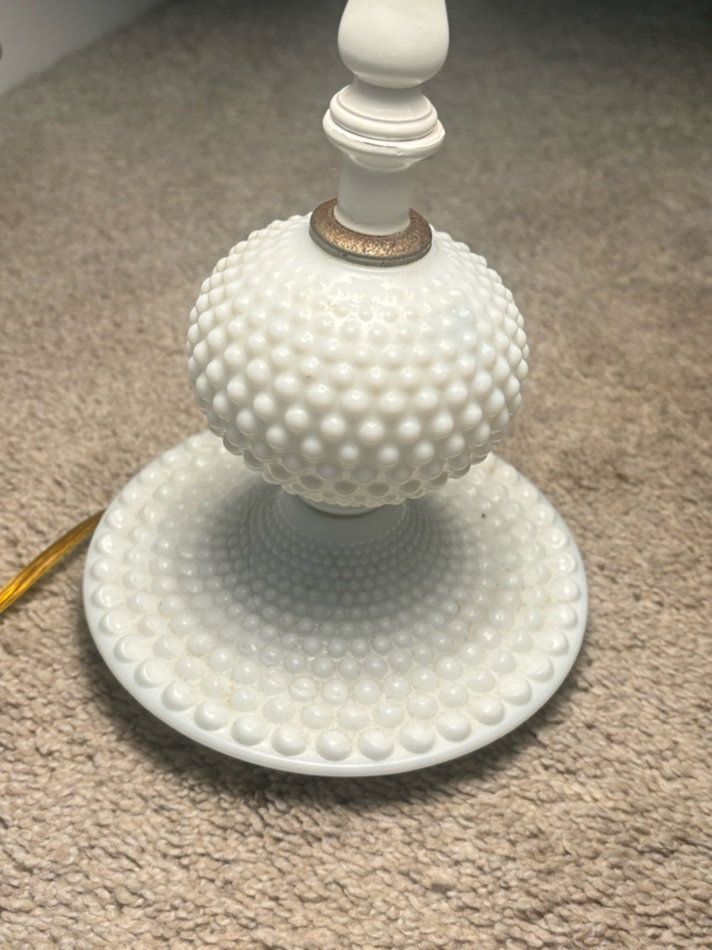Vintage Shabby Chic White Hobnail Glass Table Lamp with Cream Fabric Shade - Picture 2 of 7